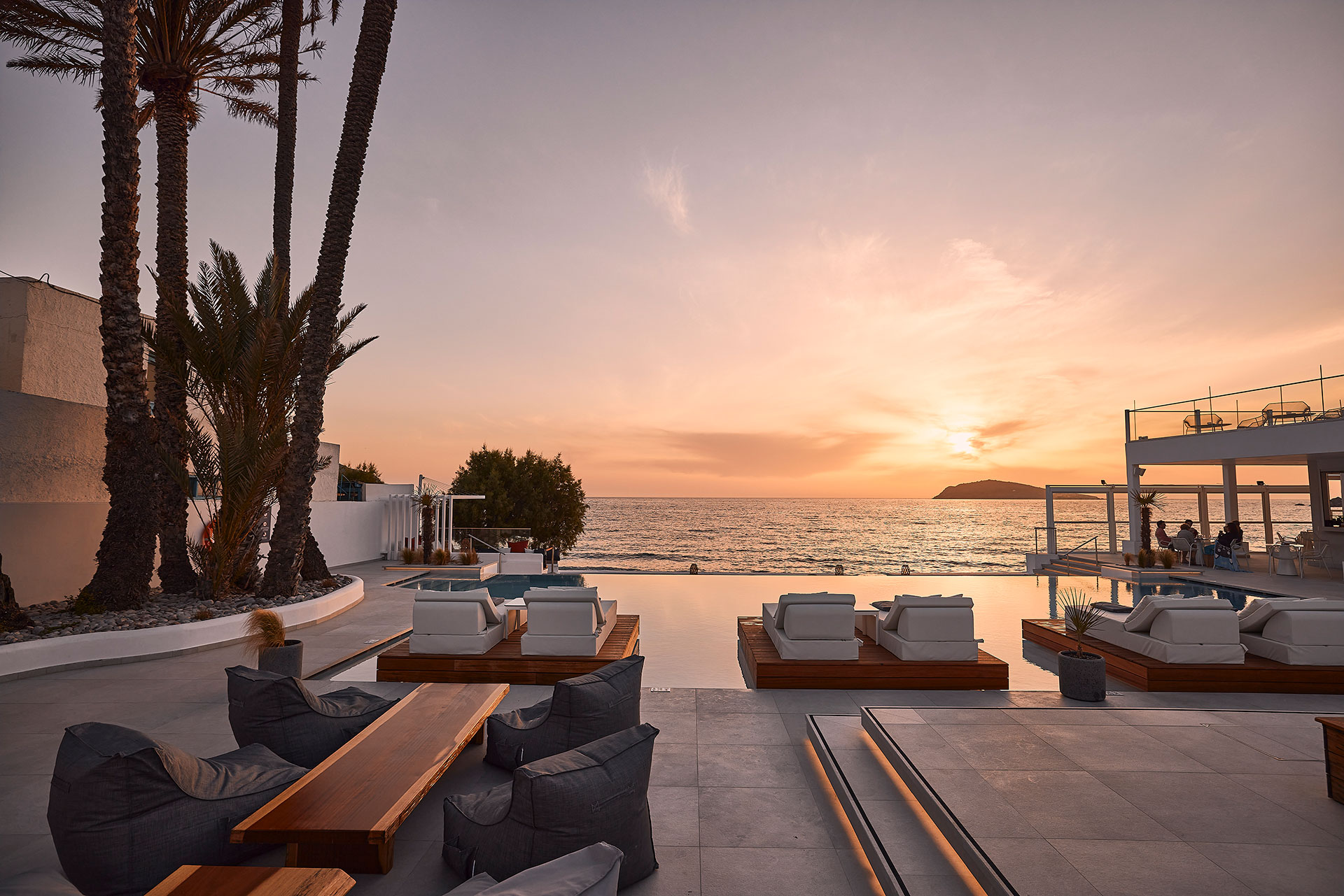 
Sunset view of the pool and sunbeds