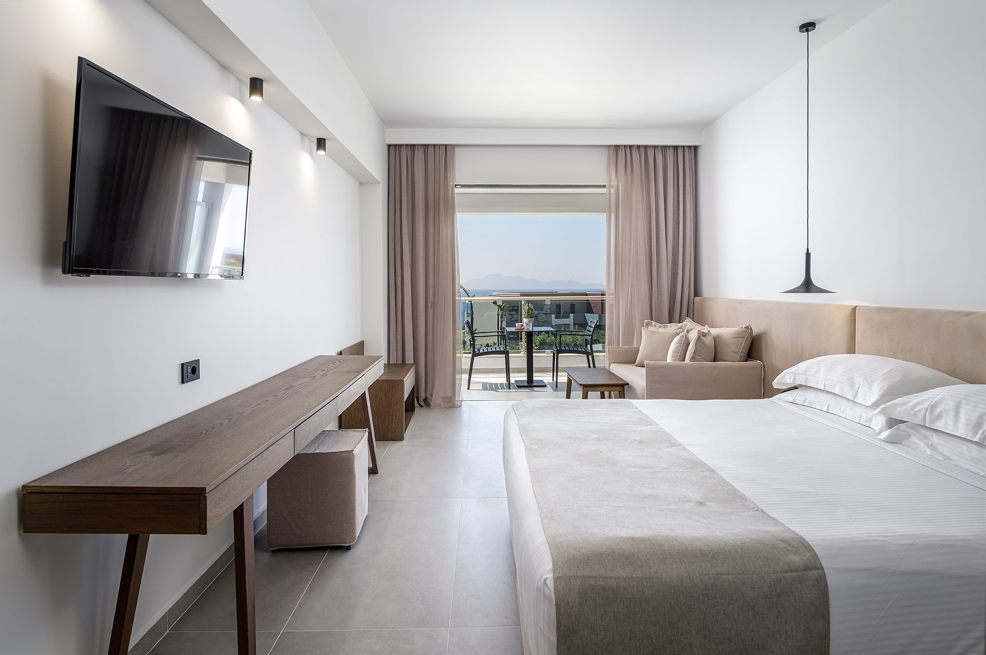 
Double bed room and view of the balcony